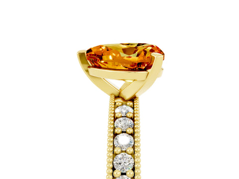 Yellow gold Heart Cut Citrine Milgrain Pavé Engagement Ring with Four-Prong Setting_17