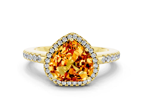 Yellow gold Heart Cut Citrine Pavé Halo Ring with Four-Prong Setting_12