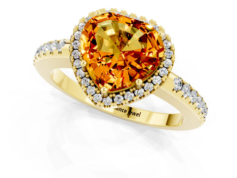 Yellow gold Heart Cut Citrine Pavé Halo Ring with Four-Prong Setting_13