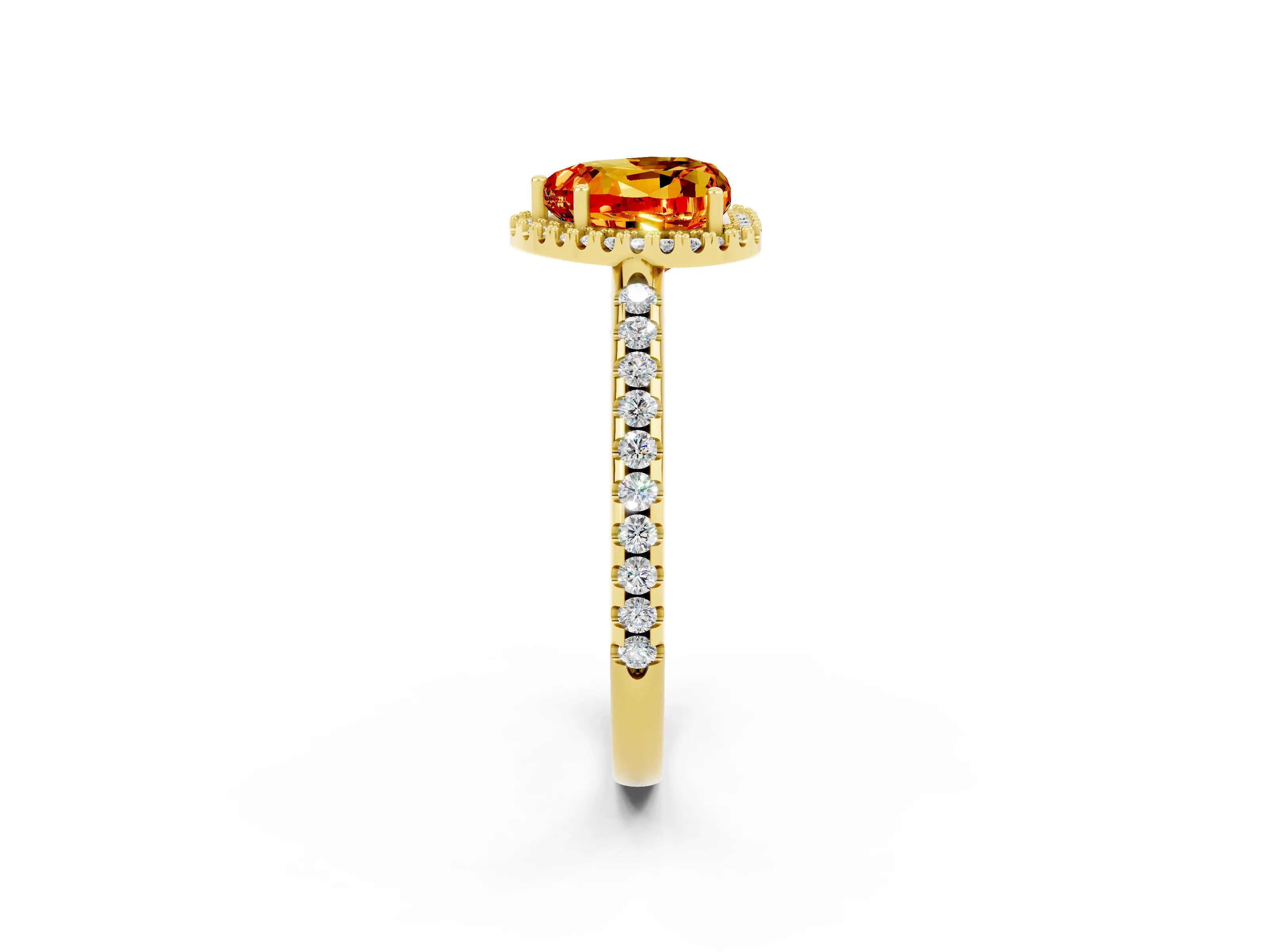 Yellow gold Heart Cut Citrine Pavé Halo Ring with Four-Prong Setting_14