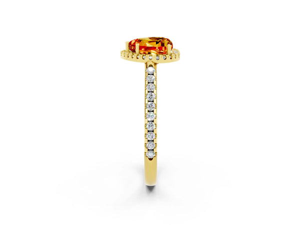 Yellow gold Heart Cut Citrine Pavé Halo Ring with Four-Prong Setting