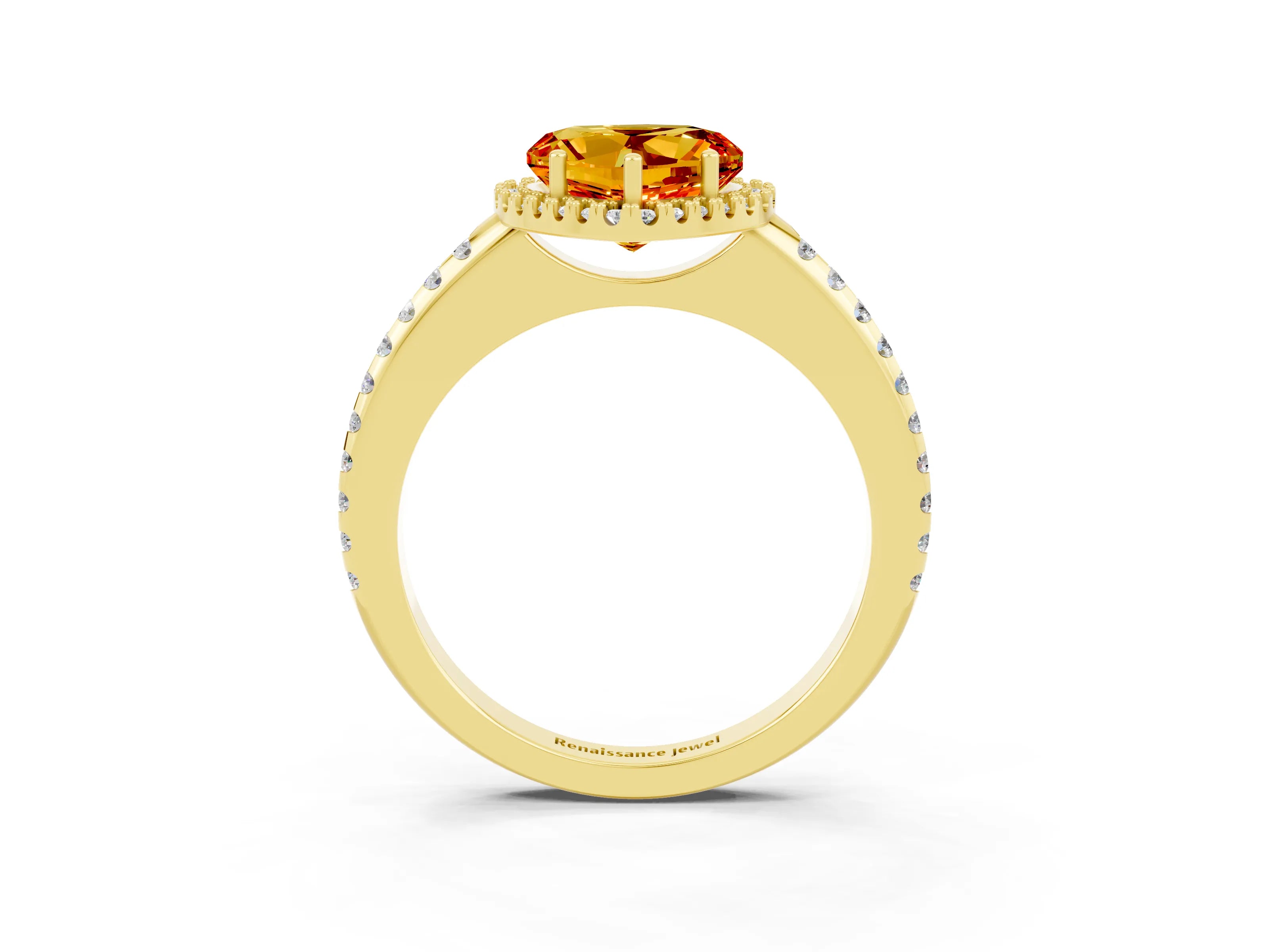 Yellow gold Heart Cut Citrine Pavé Halo Ring with Four-Prong Setting_15