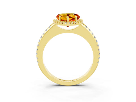 Yellow gold Heart Cut Citrine Pavé Halo Ring with Four-Prong Setting_15