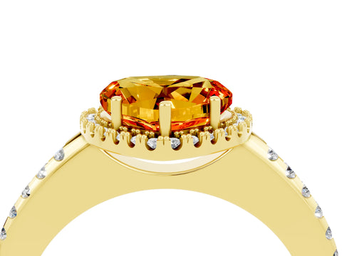 Yellow gold Heart Cut Citrine Pavé Halo Ring with Four-Prong Setting_16