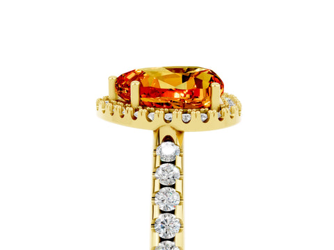 Yellow gold Heart Cut Citrine Pavé Halo Ring with Four-Prong Setting_17
