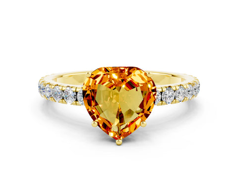 Yellow gold Heart Cut Citrine Pavé Solitaire Engagement Ring with Four-Prong Setting_12