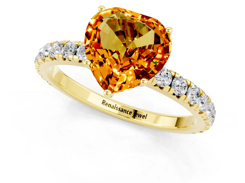 Yellow gold Heart Cut Citrine Pavé Solitaire Engagement Ring with Four-Prong Setting_13