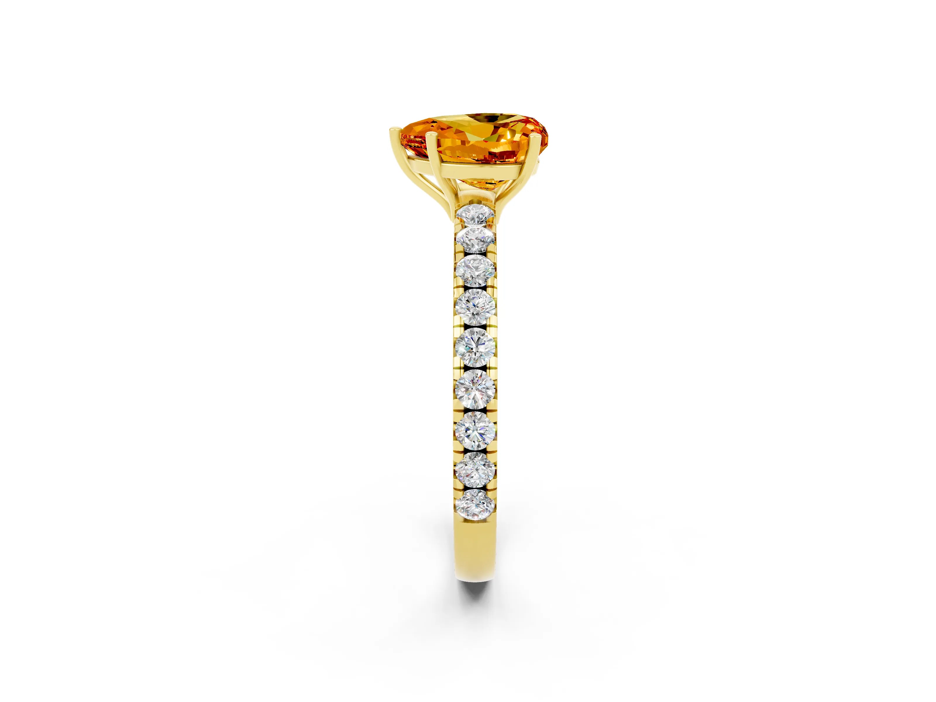 Yellow gold Heart Cut Citrine Pavé Solitaire Engagement Ring with Four-Prong Setting_14