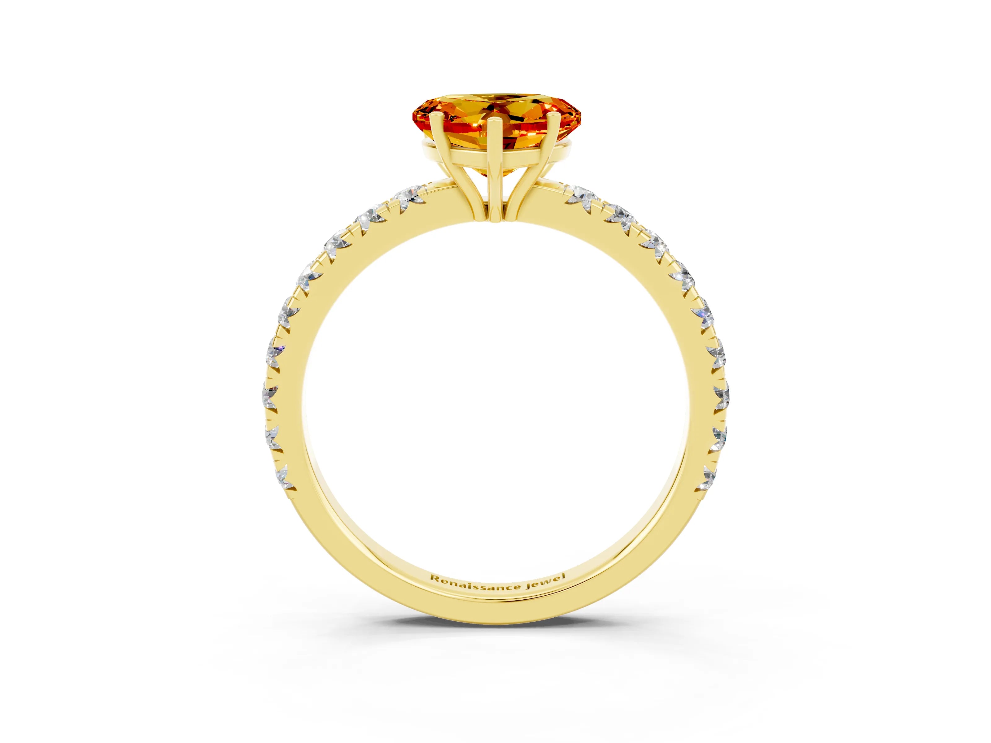Yellow gold Heart Cut Citrine Pavé Solitaire Engagement Ring with Four-Prong Setting_15
