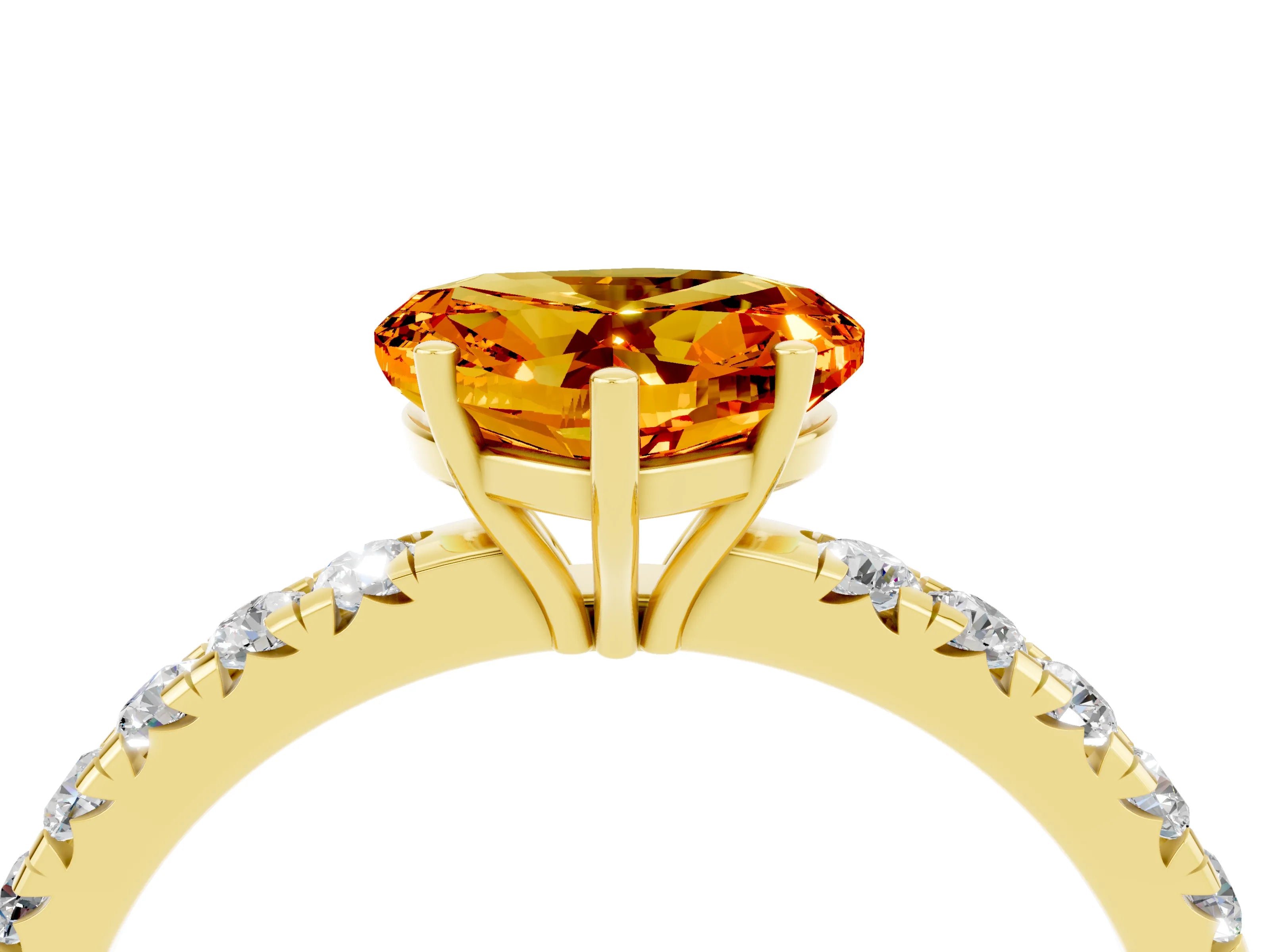 Yellow gold Heart Cut Citrine Pavé Solitaire Engagement Ring with Four-Prong Setting_16