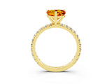 Yellow gold Heart Cut Citrine Pavé Solitaire Ring with Round Band and Prong Setting_15