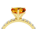 Yellow gold Heart Cut Citrine Pavé Solitaire Ring with Round Band and Prong Setting_16