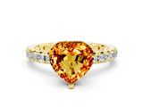 Yellow gold Heart Cut Citrine Pavé Solitaire Ring with Round Band and Prong Setting_24