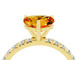 Yellow gold Heart Cut Citrine Pavé Solitaire Ring with Round Band and Prong Setting_28