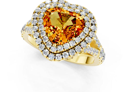 Yellow gold Heart Cut Citrine Pavé Split Shank Double Halo Engagement Ring_1