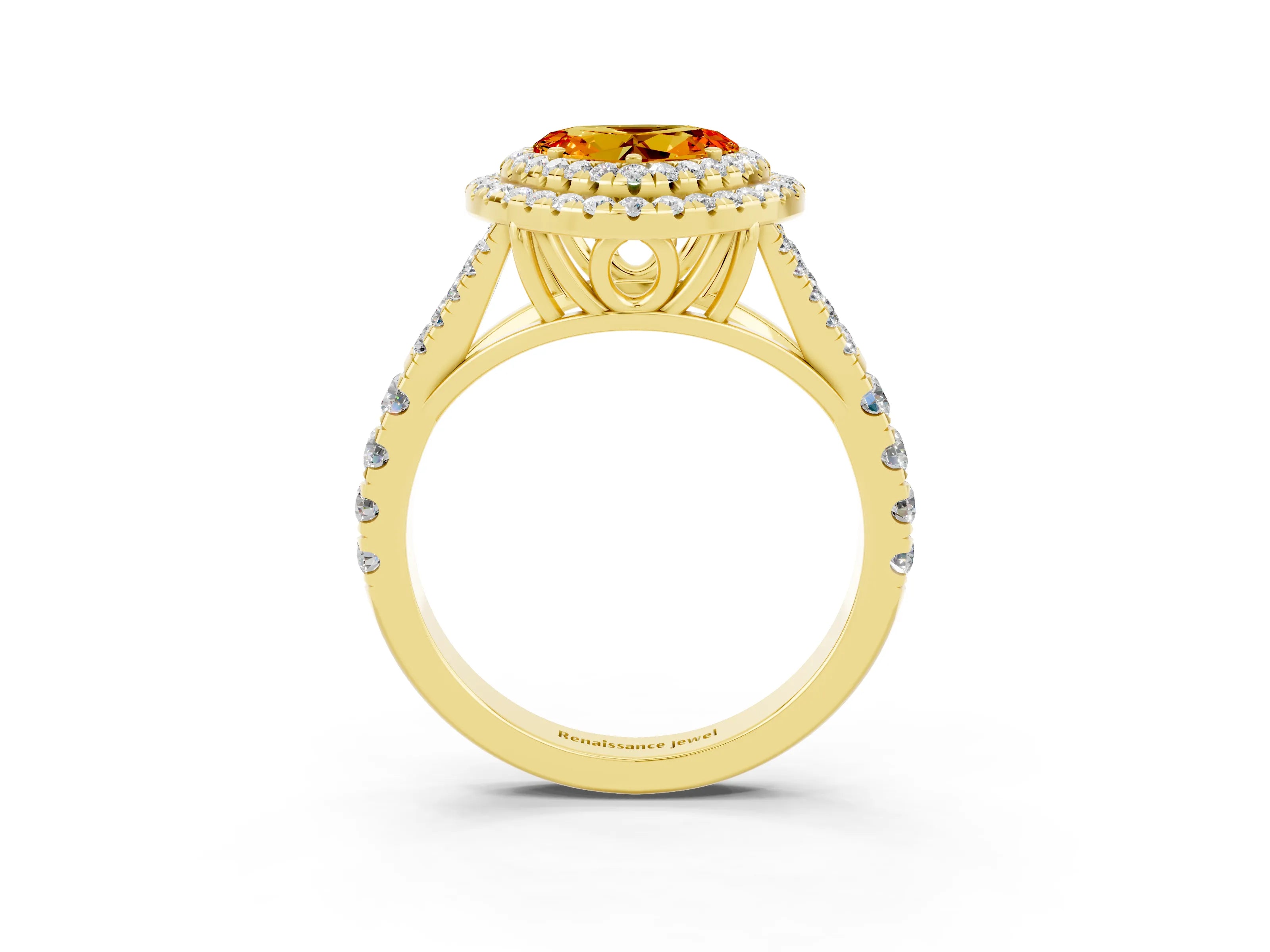Yellow gold Heart Cut Citrine Pavé Split Shank Double Halo Engagement Ring_3
