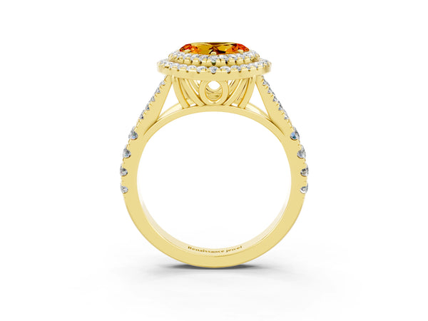 Yellow gold Heart Cut Citrine Pavé Split Shank Double Halo Engagement Ring