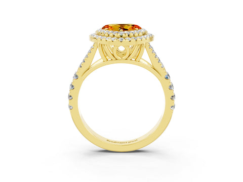 Yellow gold Heart Cut Citrine Pavé Split Shank Double Halo Engagement Ring_3