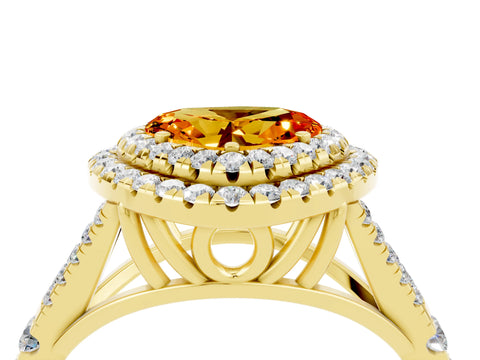 Yellow gold Heart Cut Citrine Pavé Split Shank Double Halo Engagement Ring_4