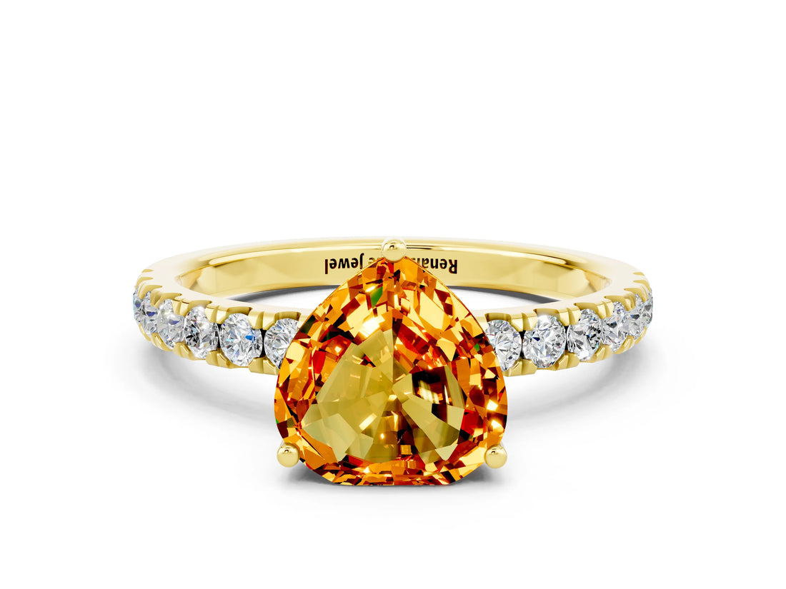 Yellow gold Heart Cut Citrine Pave Band Solitaire Ring with Four-Prong Setting_24