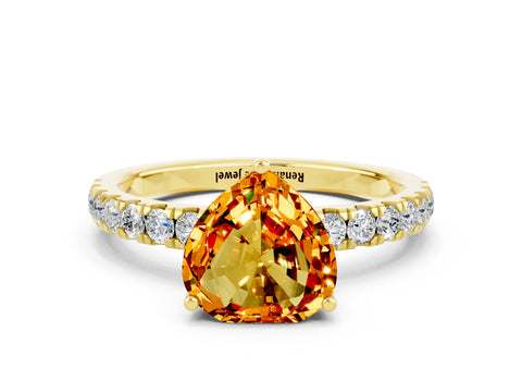 Yellow gold Heart Cut Citrine Pave Band Solitaire Ring with Four-Prong Setting_24