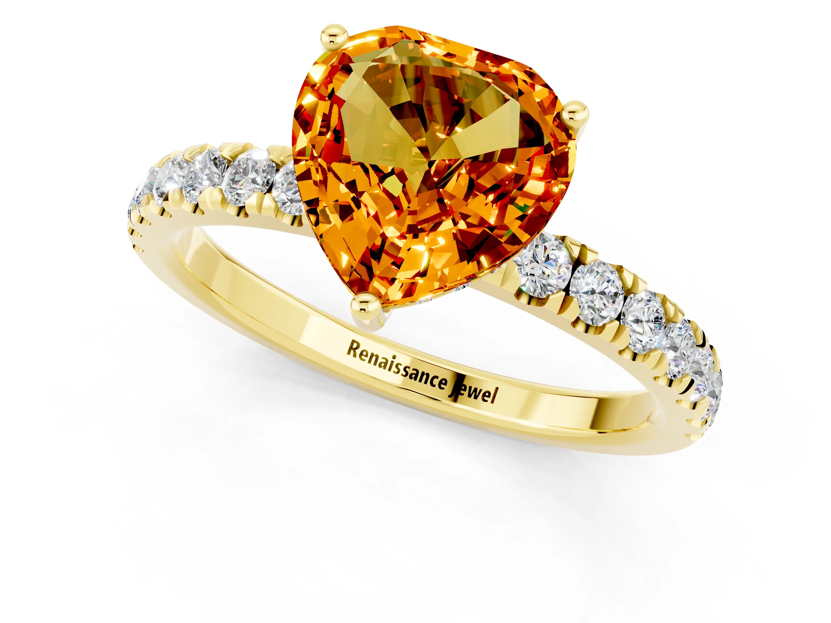 Yellow gold Heart Cut Citrine Pave Band Solitaire Ring with Four-Prong Setting_25