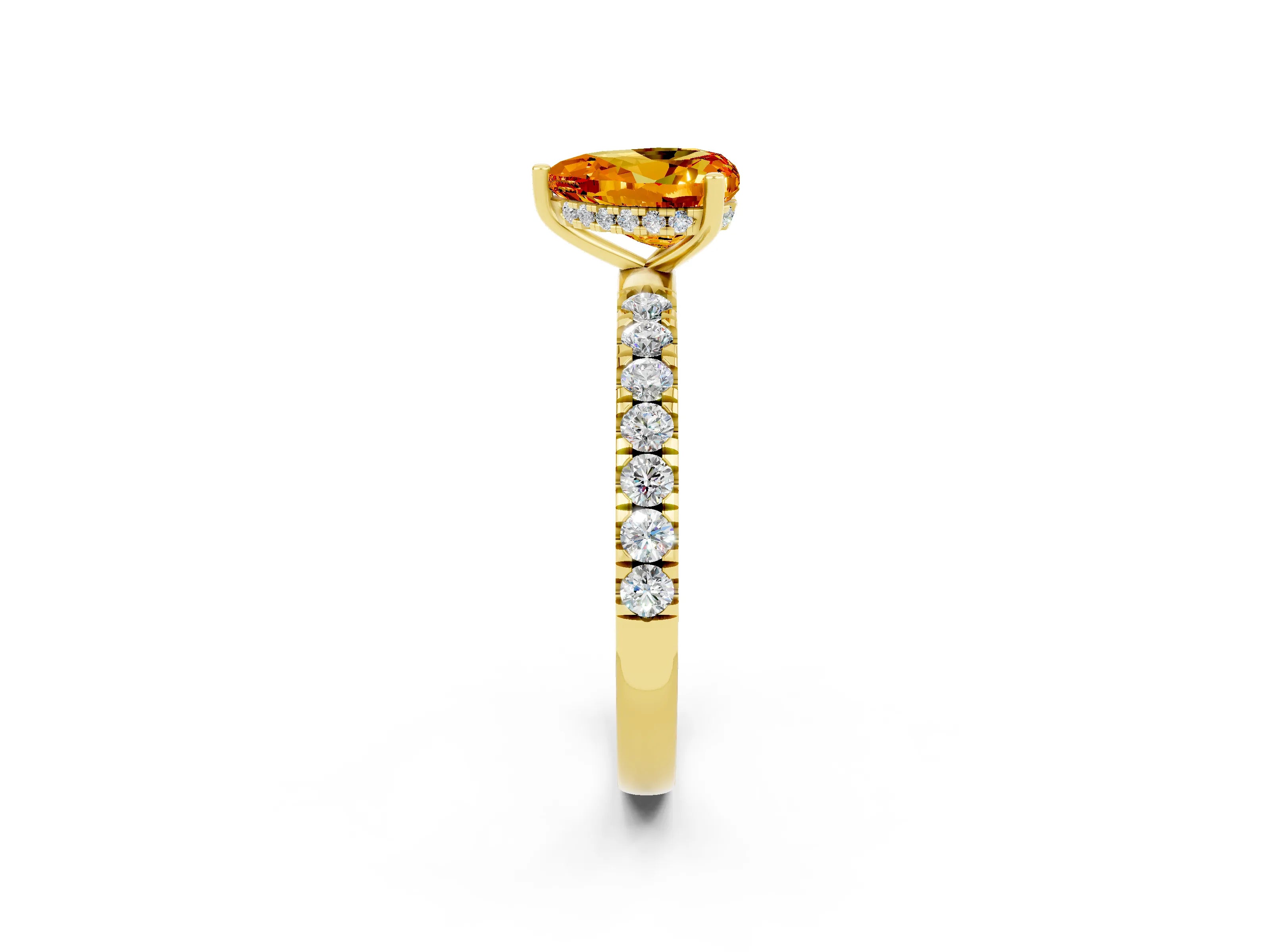 Yellow gold Heart Cut Citrine Pave Band Solitaire Ring with Four-Prong Setting_26
