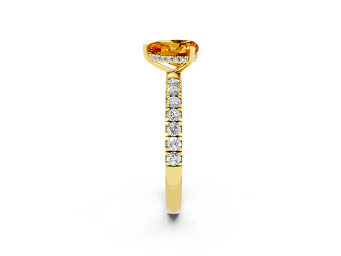 Yellow gold Heart Cut Citrine Pave Band Solitaire Ring with Four-Prong Setting_26