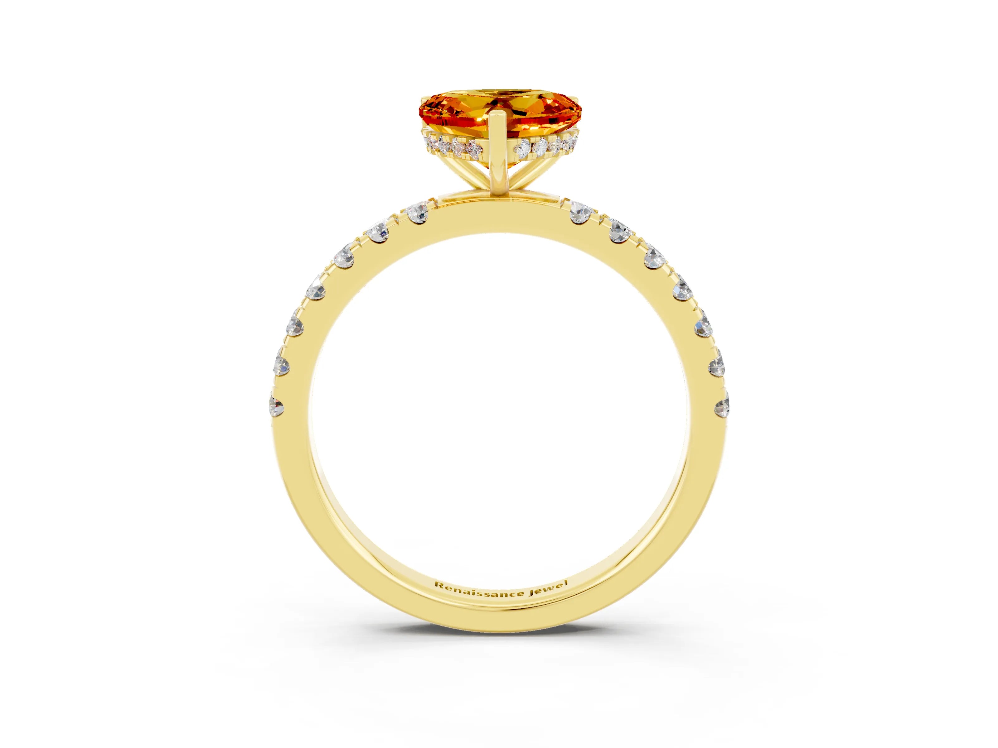 Yellow gold Heart Cut Citrine Pave Band Solitaire Ring with Four-Prong Setting_27