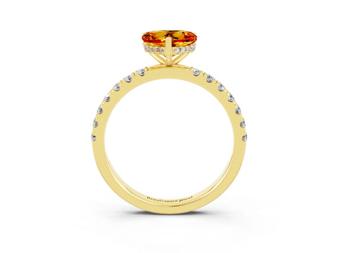 Yellow gold Heart Cut Citrine Pave Band Solitaire Ring with Four-Prong Setting_27