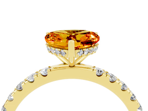 Yellow gold Heart Cut Citrine Pave Band Solitaire Ring with Four-Prong Setting_28