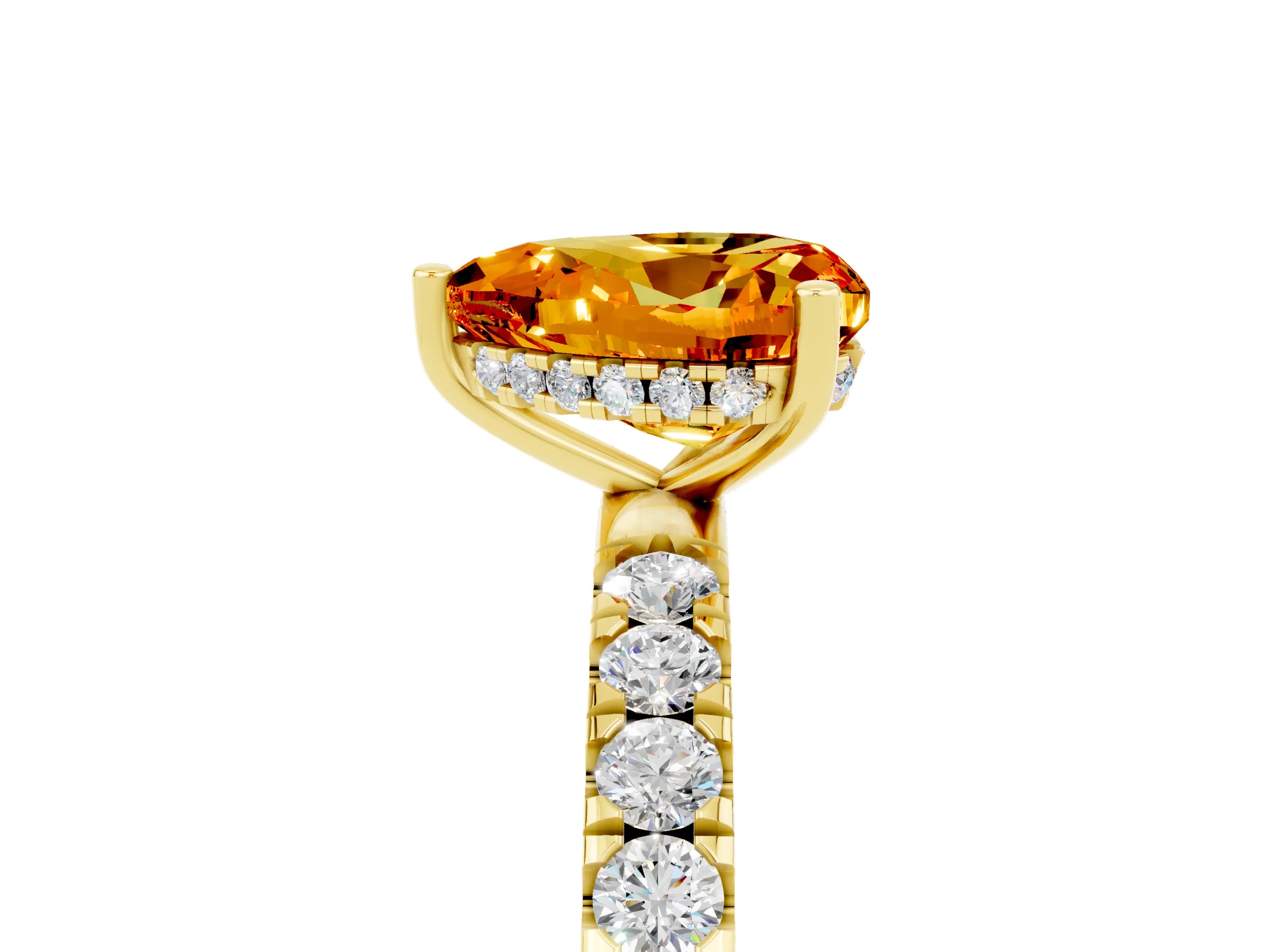 Yellow gold Heart Cut Citrine Pave Band Solitaire Ring with Four-Prong Setting_29