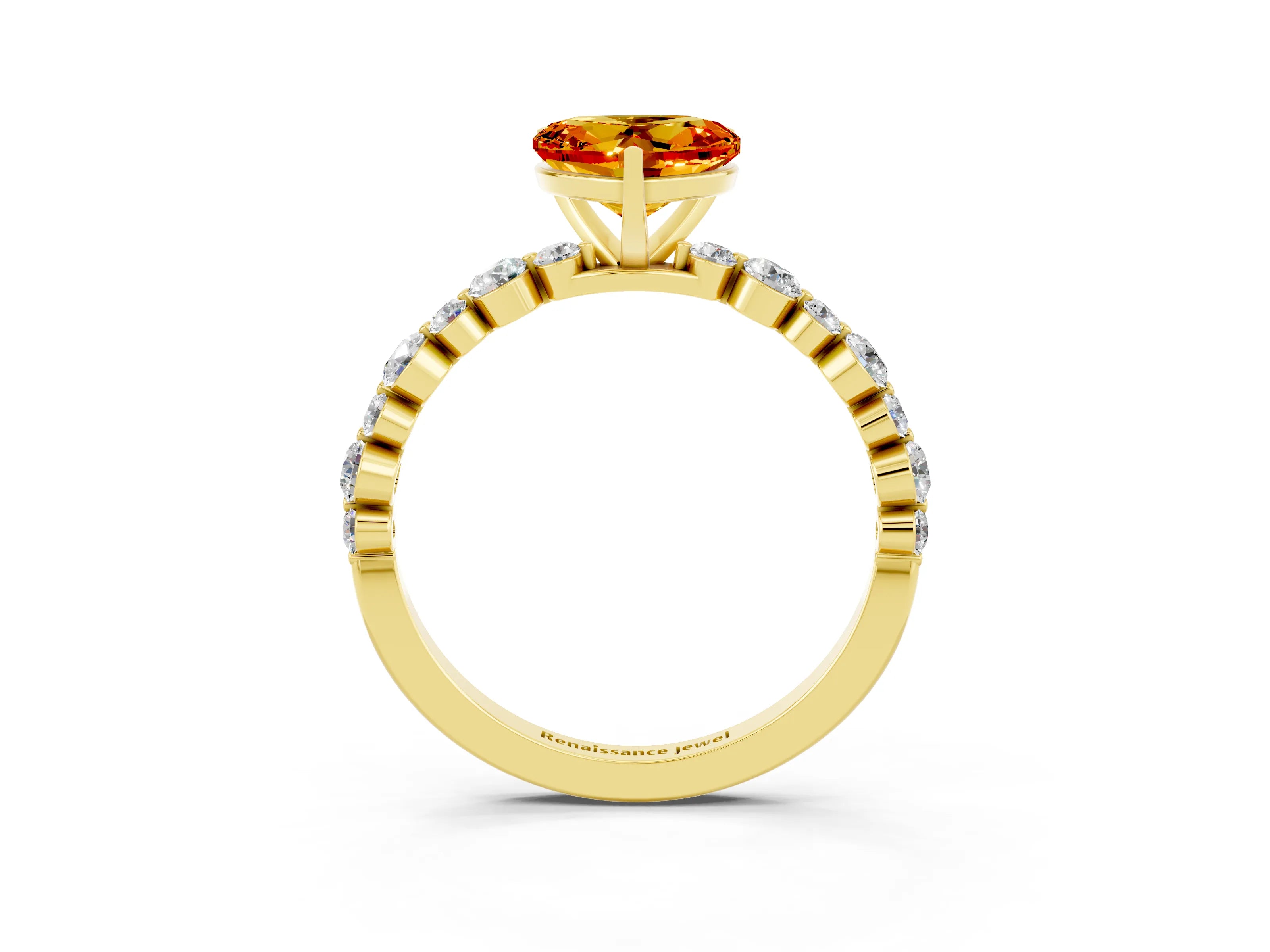 Yellow gold Heart Cut Citrine Prong Set Engagement Ring with Pavé Band_3