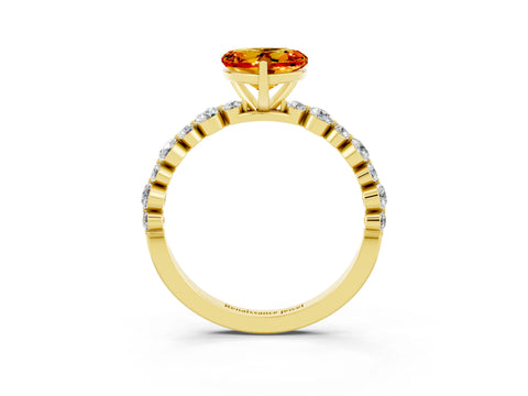 Yellow gold Heart Cut Citrine Prong Set Engagement Ring with Pavé Band_3