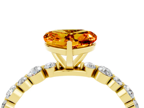 Yellow gold Heart Cut Citrine Prong Set Engagement Ring with Pavé Band_4