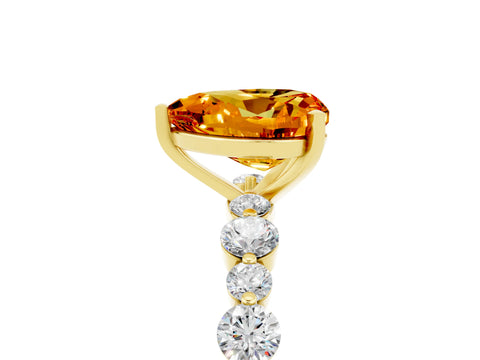 Yellow gold Heart Cut Citrine Prong Set Engagement Ring with Pavé Band_5