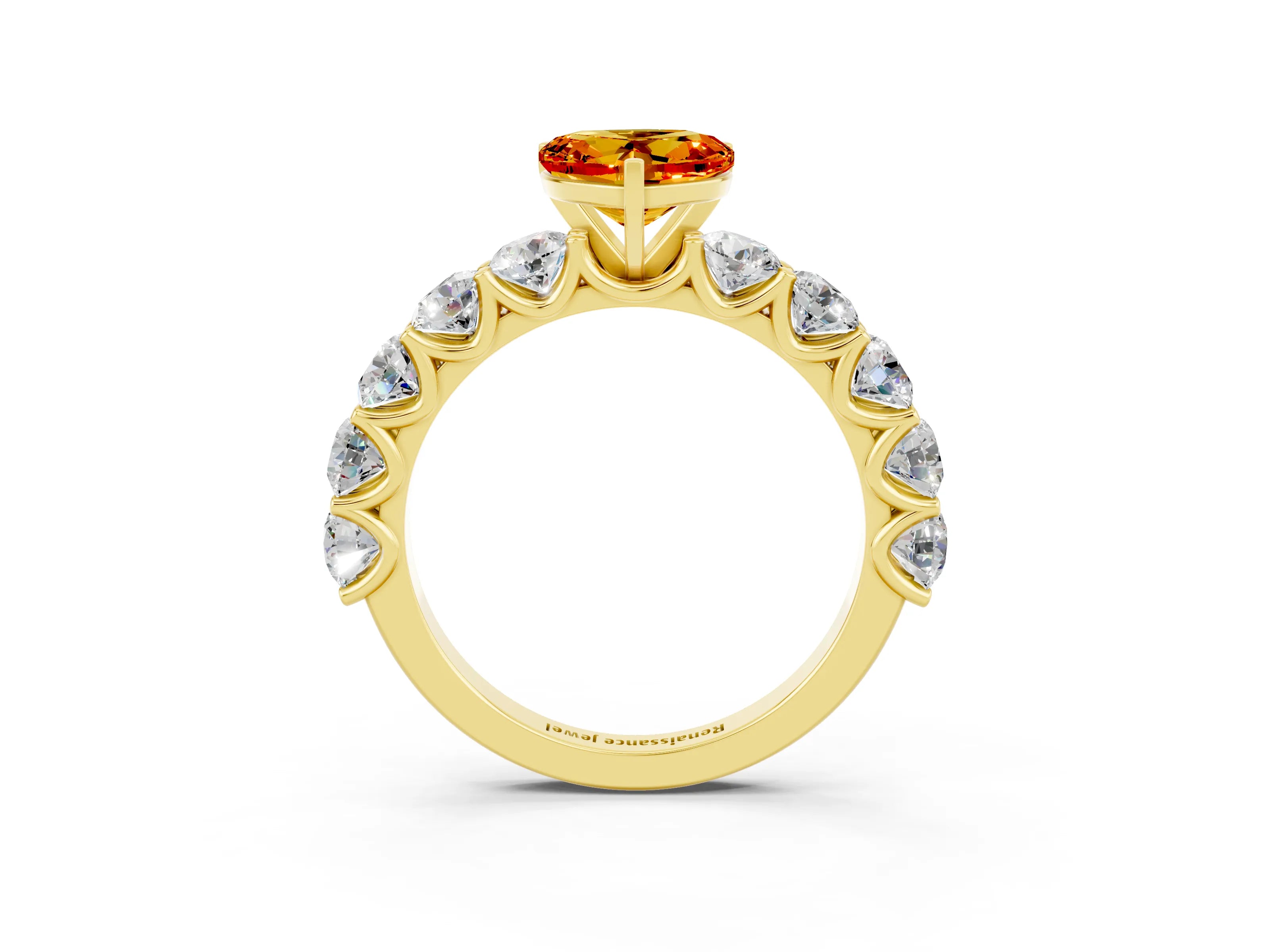 Yellow gold Heart Cut Citrine Prong Setting with Side Stones on a Pave Band_3