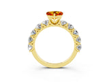 Yellow gold Heart Cut Citrine Prong Setting with Side Stones on a Pave Band_3