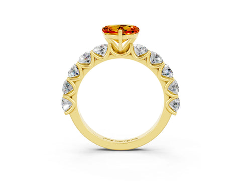 Yellow gold Heart Cut Citrine Prong Setting with Side Stones on a Pave Band_3