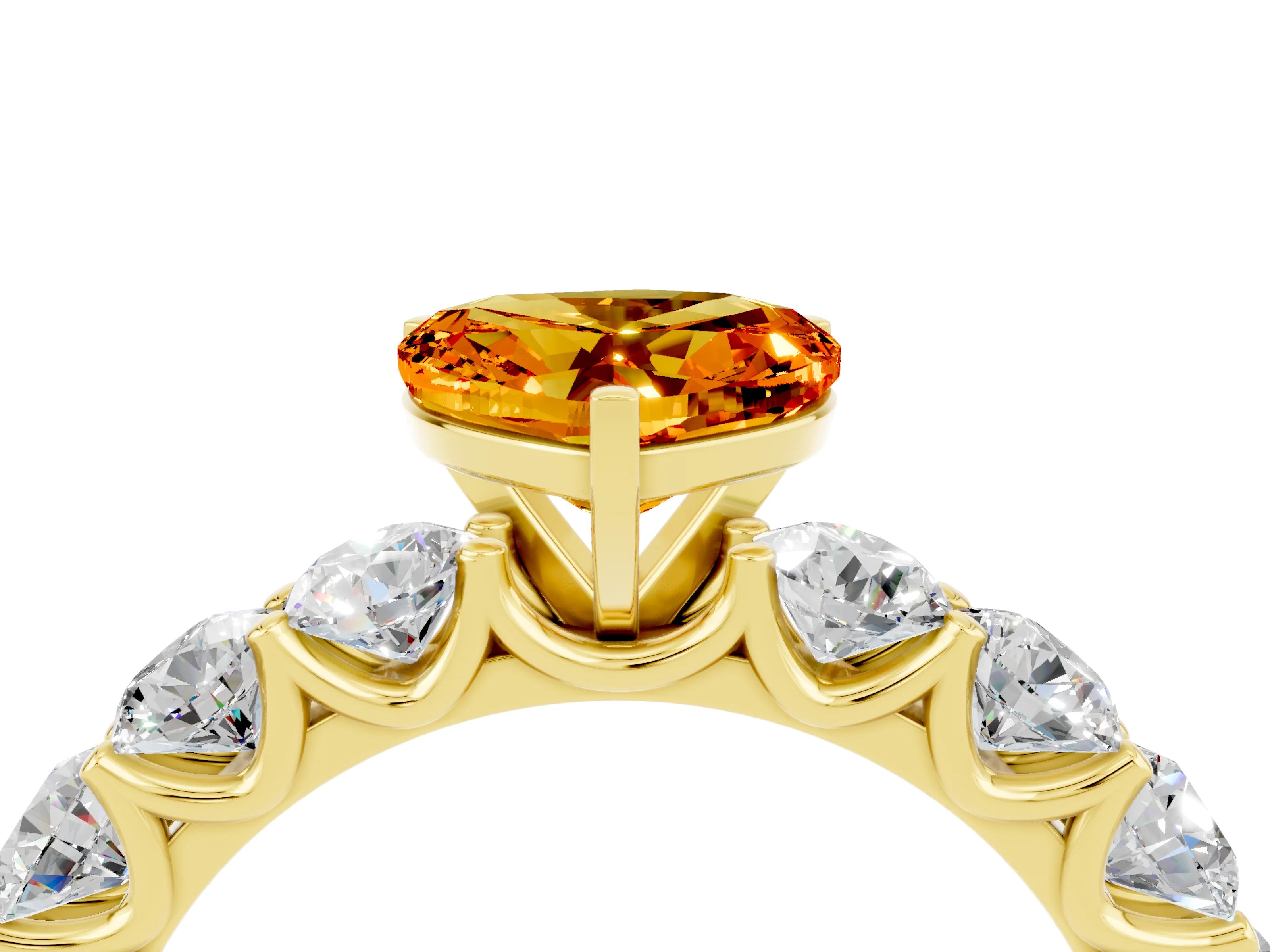 Yellow gold Heart Cut Citrine Prong Setting with Side Stones on a Pave Band_4