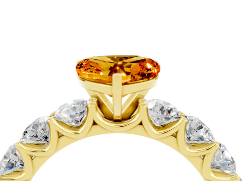 Yellow gold Heart Cut Citrine Prong Setting with Side Stones on a Pave Band_4