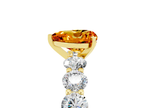 Yellow gold Heart Cut Citrine Prong Setting with Side Stones on a Pave Band_5