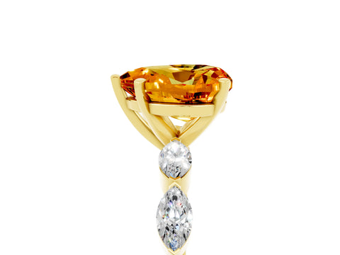 Yellow gold Heart Cut Citrine Ring with Marquise Side Stones and Prong Setting_5