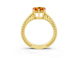 Yellow gold Heart Cut Citrine Ring with Milgrain Pavé Band and Four-Prong Setting_15