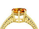 Yellow gold Heart Cut Citrine Ring with Milgrain Pavé Band and Four-Prong Setting_16