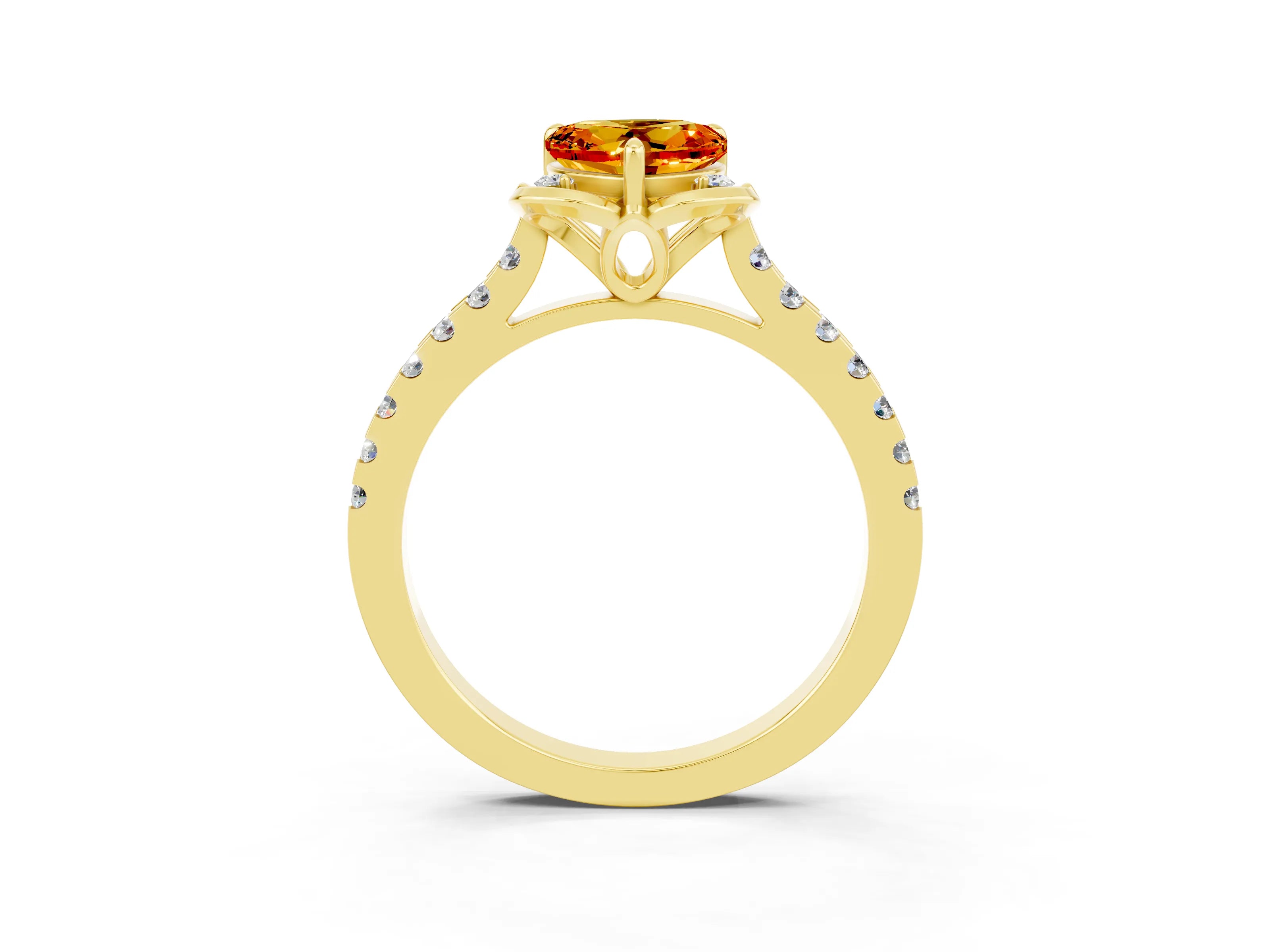 Yellow gold Heart Cut Citrine Ring with Pavé Band and Floral Prong Setting_3