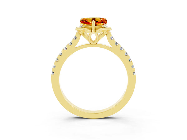 Yellow gold Heart Cut Citrine Ring with Pavé Band and Floral Prong Setting