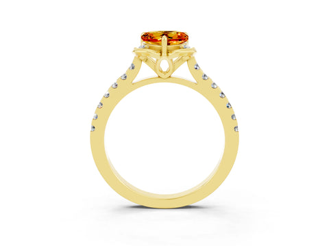 Yellow gold Heart Cut Citrine Ring with Pavé Band and Floral Prong Setting_3