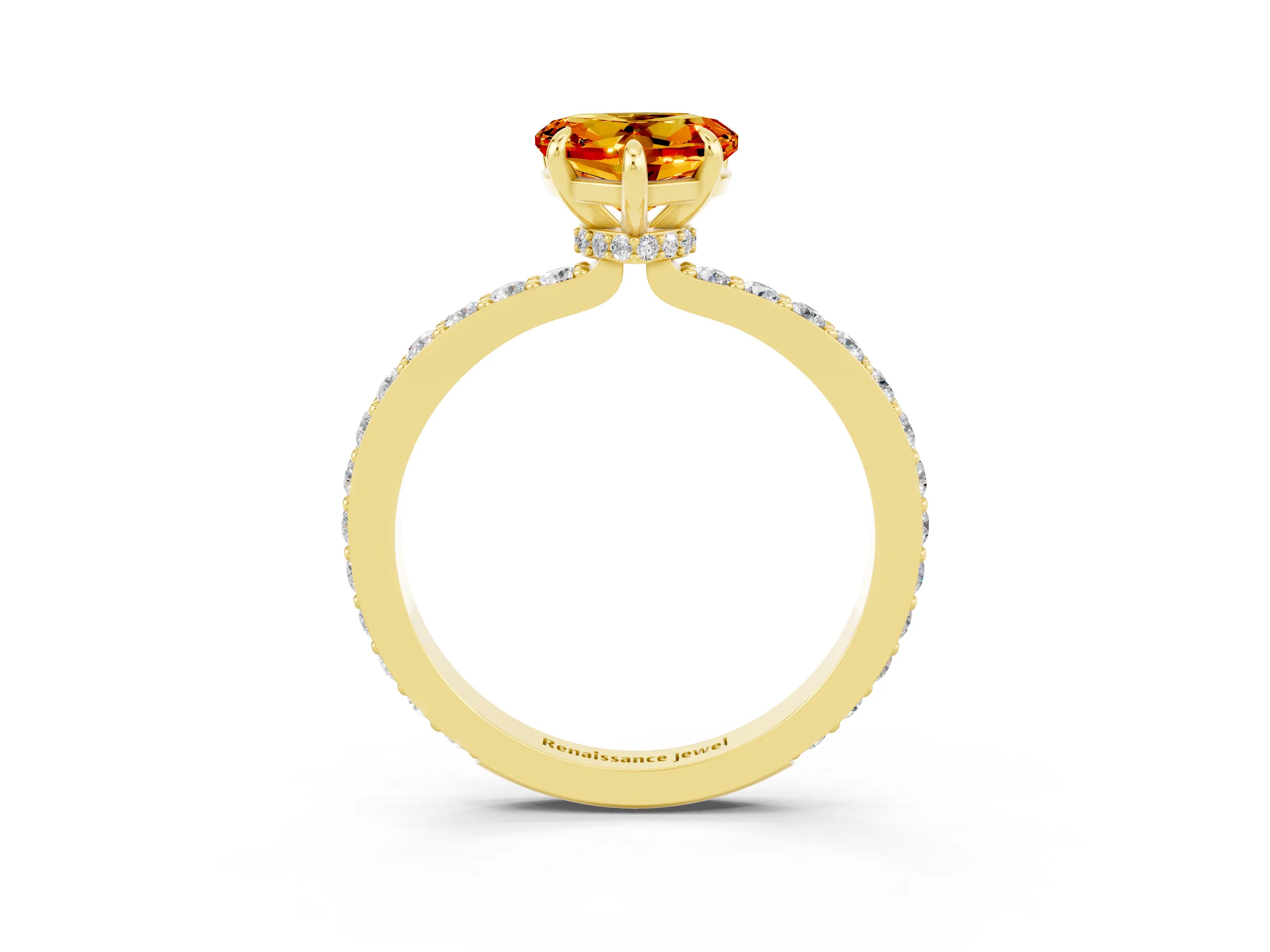 Yellow gold Heart Cut Citrine Ring with Pavé Band and Four-Prong Setting_3