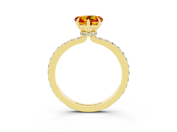 Yellow gold Heart Cut Citrine Pavé Engagement Ring with Round  Accents and Prong Setting